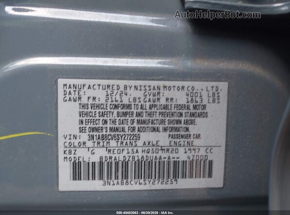 3N1AB8CV6SY272259 2025 NISSAN SENTRA Light Blue Вид підкапотного простору