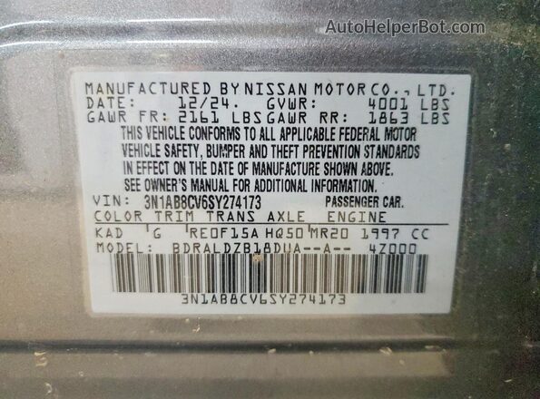 3N1AB8CV6SY274173 2025 NISSAN SENTRA Gray 