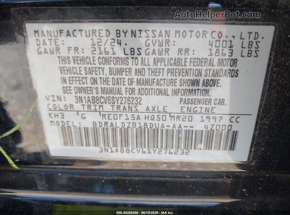 3N1AB8CV6SY276232 2025 NISSAN SENTRA Black Widok komory silnika