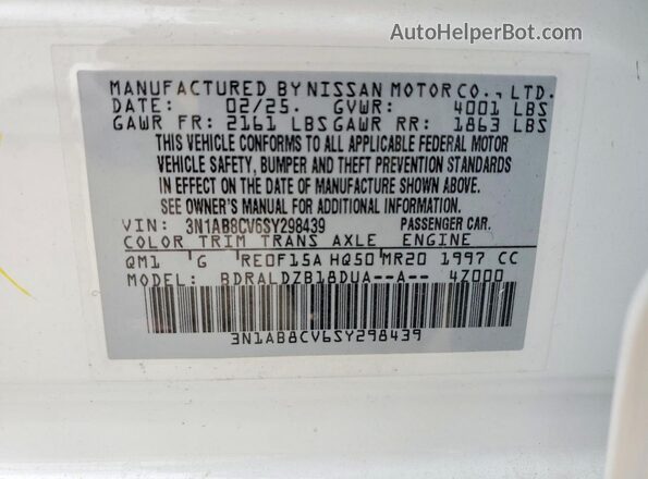 3N1AB8CV6SY298439 2025 NISSAN SENTRA White VIN կոդի պիտակի տեսք