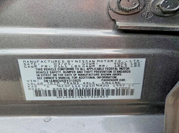 3N1AB8CV6SY312825 2025 NISSAN SENTRA Silver 