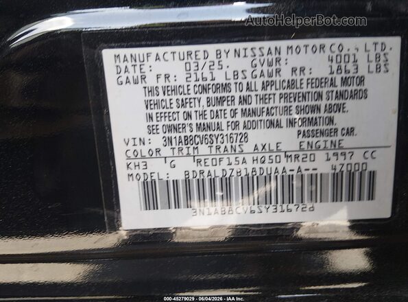3N1AB8CV6SY316728 2025 NISSAN SENTRA Black Engine compartment view