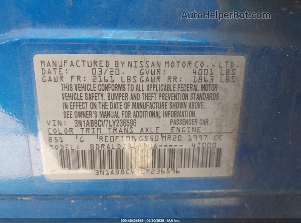 3N1AB8CV7LY236596 2020 NISSAN SENTRA Blue Вид підкапотного простору