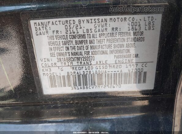 3N1AB8CV7MY292670 2021 NISSAN SENTRA Черный Вид подкапотного пространства