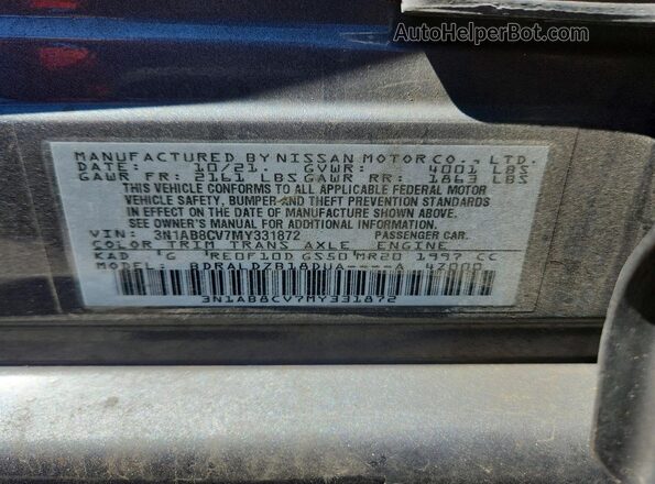 3N1AB8CV7MY331872 2021 NISSAN SENTRA Silver Engine compartment view