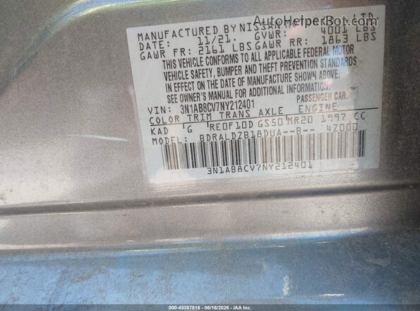 3N1AB8CV7NY212401 2022 NISSAN SENTRA Gray 