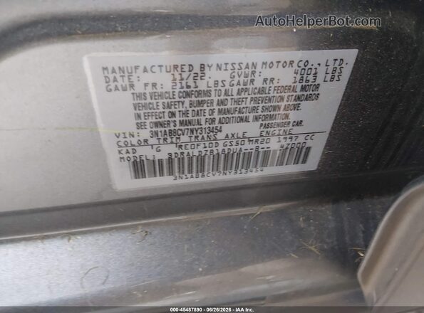 3N1AB8CV7NY313454 2022 NISSAN SENTRA Gray Engine compartment view