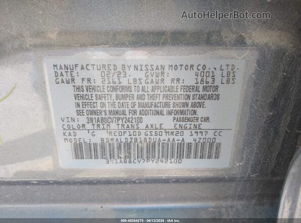 3N1AB8CV7PY242100 2023 NISSAN SENTRA Серый Вид подкапотного пространства
