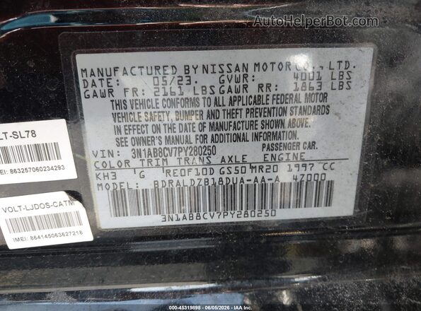 3N1AB8CV7PY280250 2023 NISSAN SENTRA Black ძრავის განყოფილების ხედი