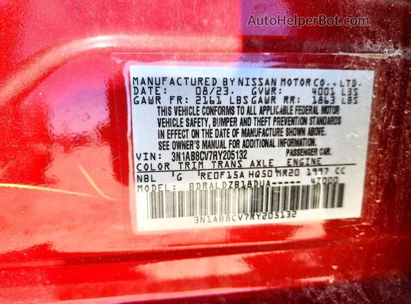 3N1AB8CV7RY205132 2024 NISSAN SENTRA Красный Вид наклейки с VIN-кодом