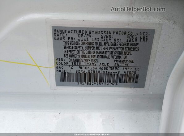 3N1AB8CV7RY310821 2024 NISSAN SENTRA White Engine compartment view