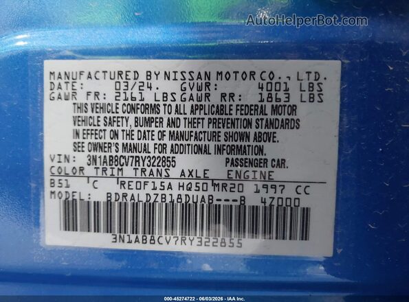3N1AB8CV7RY322855 2024 NISSAN SENTRA Blue Вид підкапотного простору