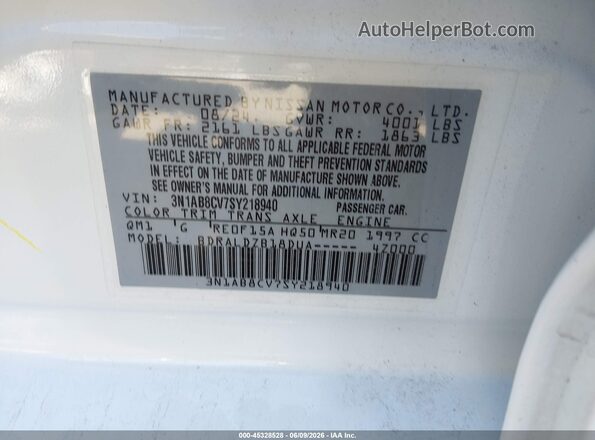 3N1AB8CV7SY218940 2025 NISSAN SENTRA White Engine compartment view