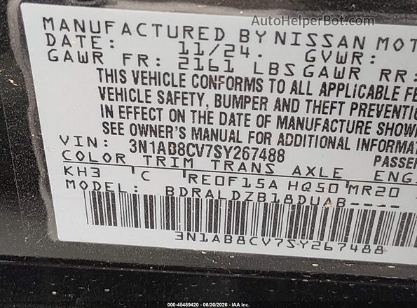 3N1AB8CV7SY267488 2025 NISSAN SENTRA Black Widok komory silnika