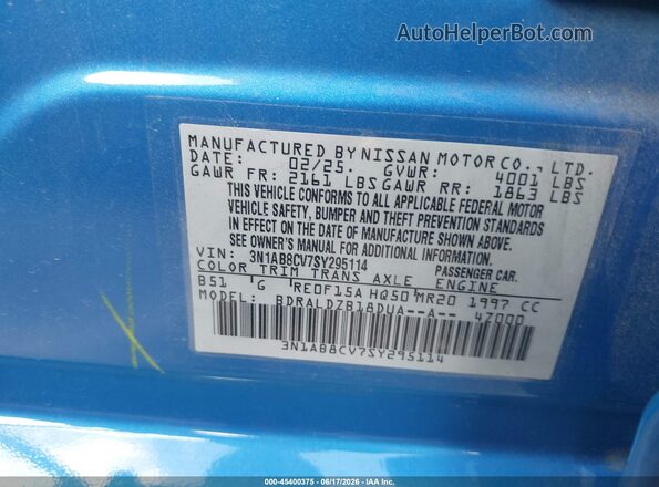 3N1AB8CV7SY295114 2025 NISSAN SENTRA Синий Вид подкапотного пространства