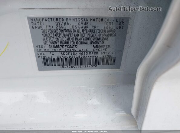 3N1AB8CV7SY374072 2025 NISSAN SENTRA White 