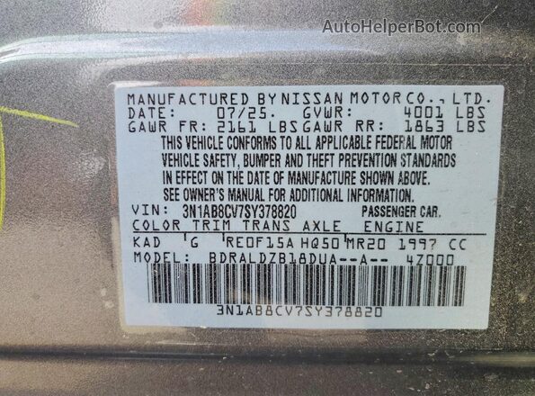 3N1AB8CV7SY378820 2025 NISSAN SENTRA Gray 