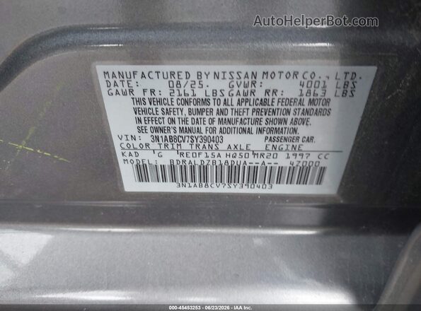 3N1AB8CV7SY390403 2025 NISSAN SENTRA Gray Widok komory silnika