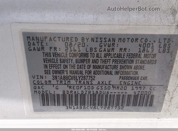 3N1AB8CV8LY287752 2020 NISSAN SENTRA White Widok komory silnika