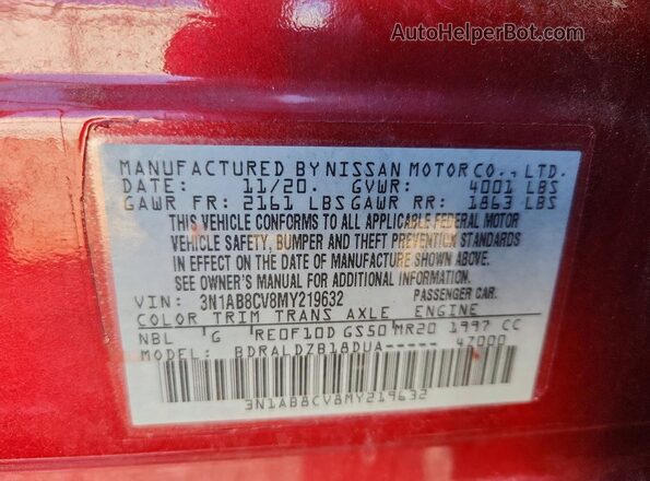 3N1AB8CV8MY219632 2021 NISSAN SENTRA Red 