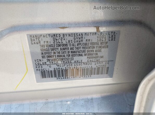 3N1AB8CV8MY293133 2021 NISSAN SENTRA Silver Engine compartment view
