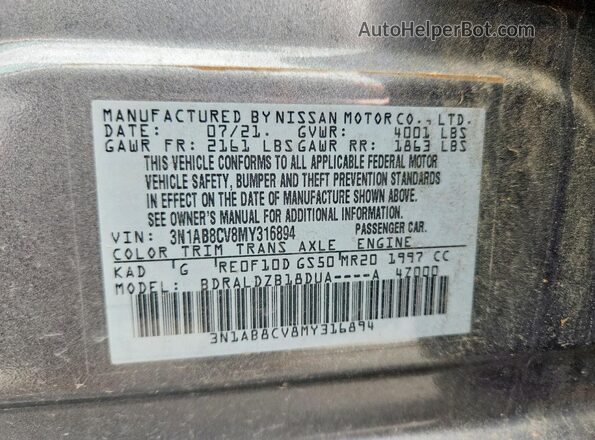 3N1AB8CV8MY316894 2021 NISSAN SENTRA Gray VIN sticker view