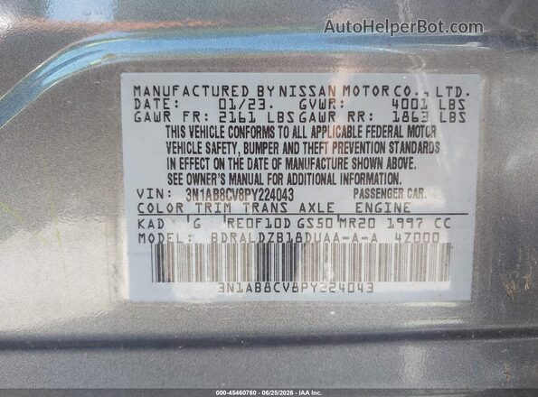 3N1AB8CV8PY224043 2023 NISSAN SENTRA Gray Widok komory silnika