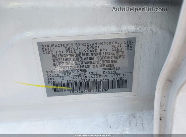 3N1AB8CV8PY236208 2023 NISSAN SENTRA White Շարժիչի բաժամունքի տեսք