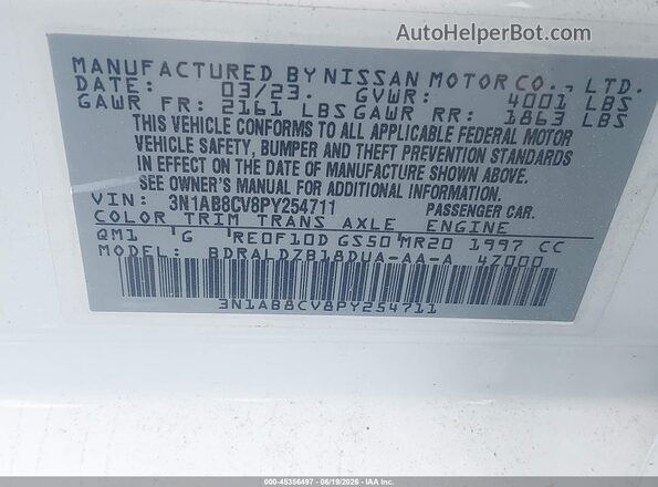 3N1AB8CV8PY254711 2023 NISSAN SENTRA White Vista del compartimento del motor
