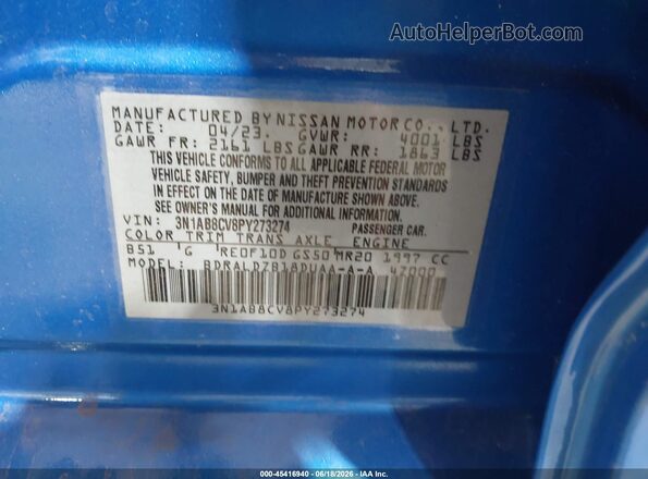 3N1AB8CV8PY273274 2023 NISSAN SENTRA Blue Вид підкапотного простору