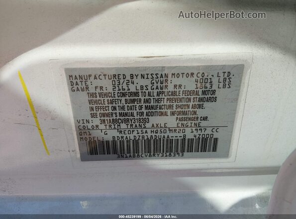 3N1AB8CV8RY318393 2024 NISSAN SENTRA White Vista del compartimento del motor