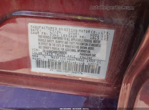 3N1AB8CV8RY388976 2024 NISSAN SENTRA Red Շարժիչի բաժամունքի տեսք