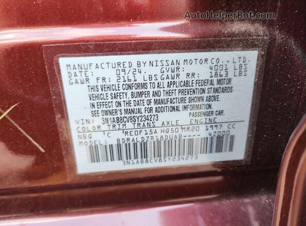 3N1AB8CV8SY234273 2025 NISSAN SENTRA Burgundy Engine compartment view