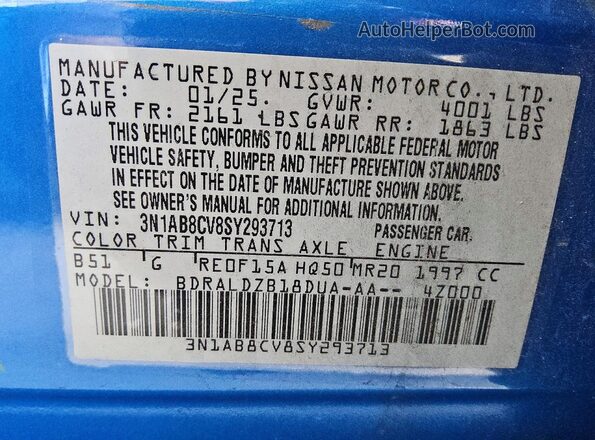 3N1AB8CV8SY293713 2025 NISSAN SENTRA Blue Vista del compartimento del motor