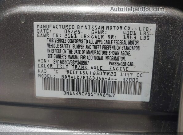 3N1AB8CV8SY348967 2025 NISSAN SENTRA Gray Շարժիչի բաժամունքի տեսք