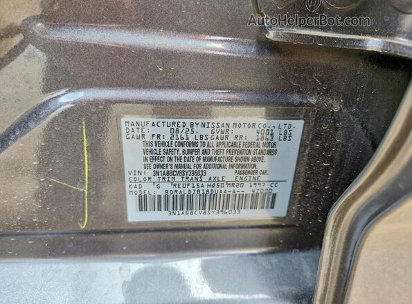 3N1AB8CV8SY396033 2025 NISSAN SENTRA Gray VIN კოდის სტიკერის ხედი