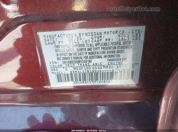 3N1AB8CV9MY248184 2021 NISSAN SENTRA Бордовый Вид подкапотного пространства