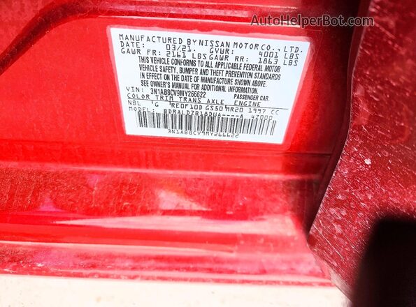 3N1AB8CV9MY266622 2021 NISSAN SENTRA Red Vista de la etiqueta del VIN