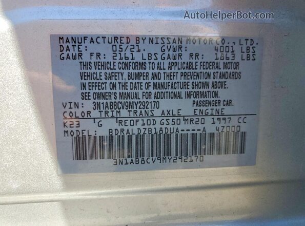 3N1AB8CV9MY292170 2021 NISSAN SENTRA Silver Vista del compartimento del motor