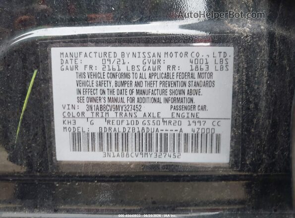 3N1AB8CV9MY327452 2021 NISSAN SENTRA SV W/CONTINUO Black Вид підкапотного простору
