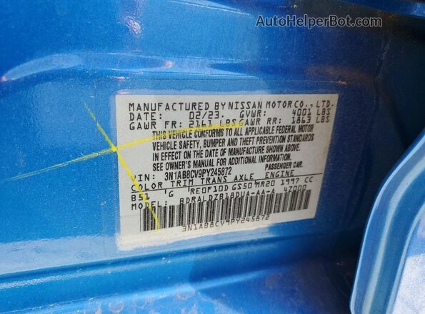 3N1AB8CV9PY245872 2023 NISSAN SENTRA Blue Vista del compartimento del motor