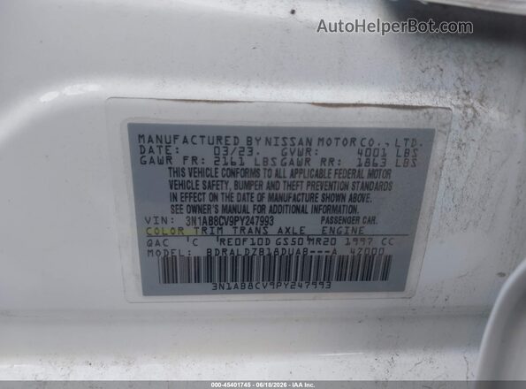 3N1AB8CV9PY247993 2023 NISSAN SENTRA White Engine compartment view