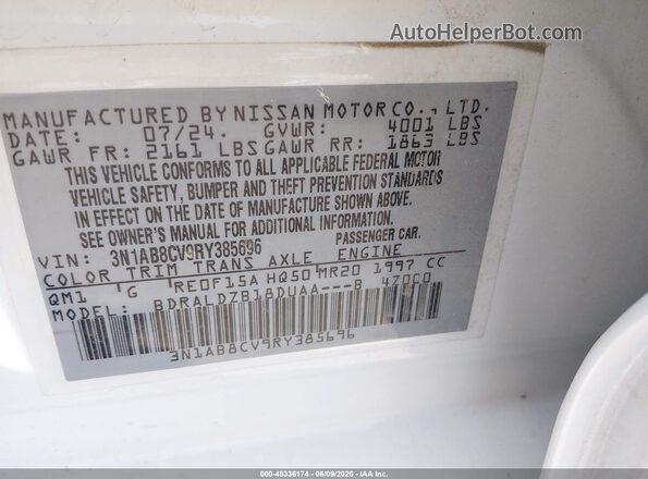 3N1AB8CV9RY385696 2024 NISSAN SENTRA White Vista del compartimento del motor