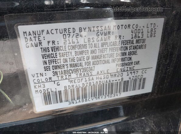 3N1AB8CV9RY390347 2024 NISSAN SENTRA Black ძრავის განყოფილების ხედი