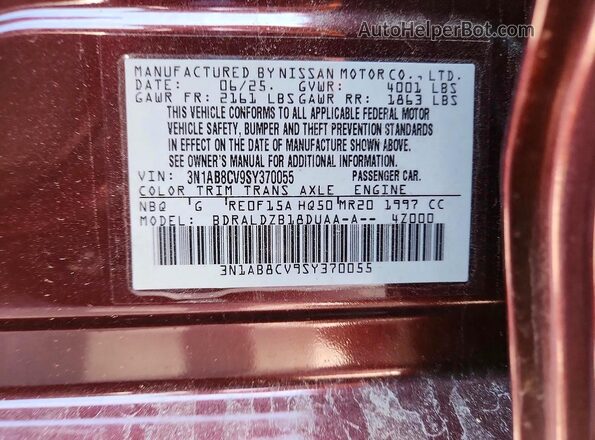 3N1AB8CV9SY370055 2025 NISSAN SENTRA Maroon Вид наклейки з VIN-кодом