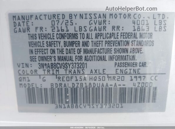 3N1AB8CV9SY373201 2025 NISSAN SENTRA White Vista del compartimento del motor