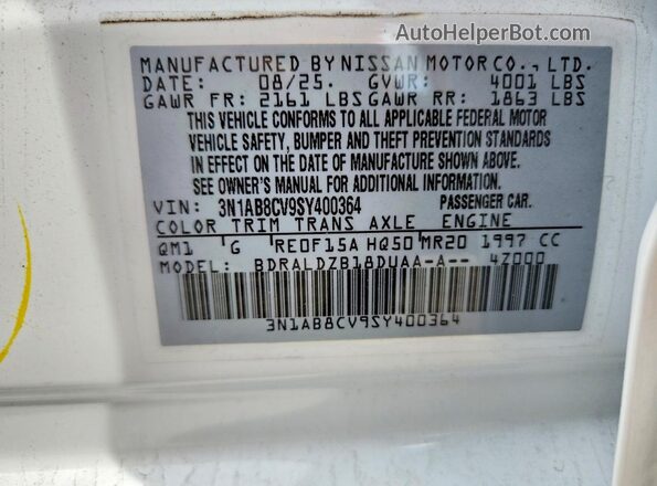3N1AB8CV9SY400364 2025 NISSAN SENTRA White Вид наклейки з VIN-кодом