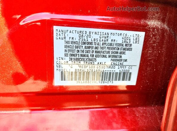 3N1AB8CVXLY284075 2020 NISSAN SENTRA Red Շարժիչի բաժամունքի տեսք