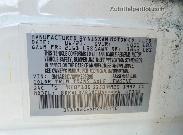 3N1AB8CVXMY296390 2021 NISSAN SENTRA White Widok komory silnika