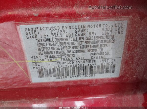 3N1AB8CVXPY230023 2023 NISSAN SENTRA Red Widok komory silnika